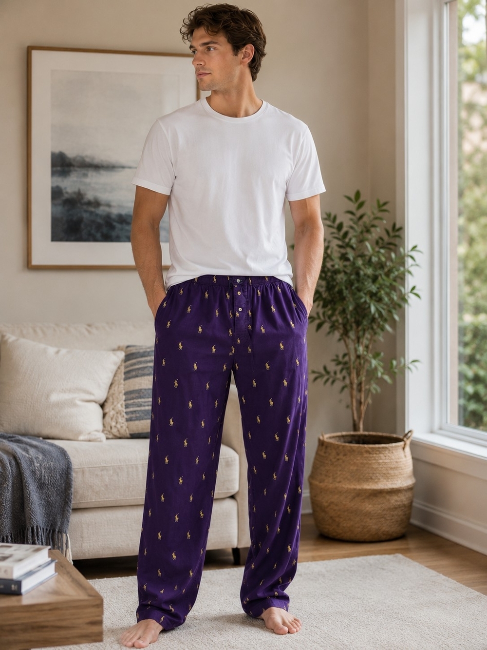 Polo by Ralph Lauren Purple Sleep Pants with Gold Pony Motif - Picture 2 of 8